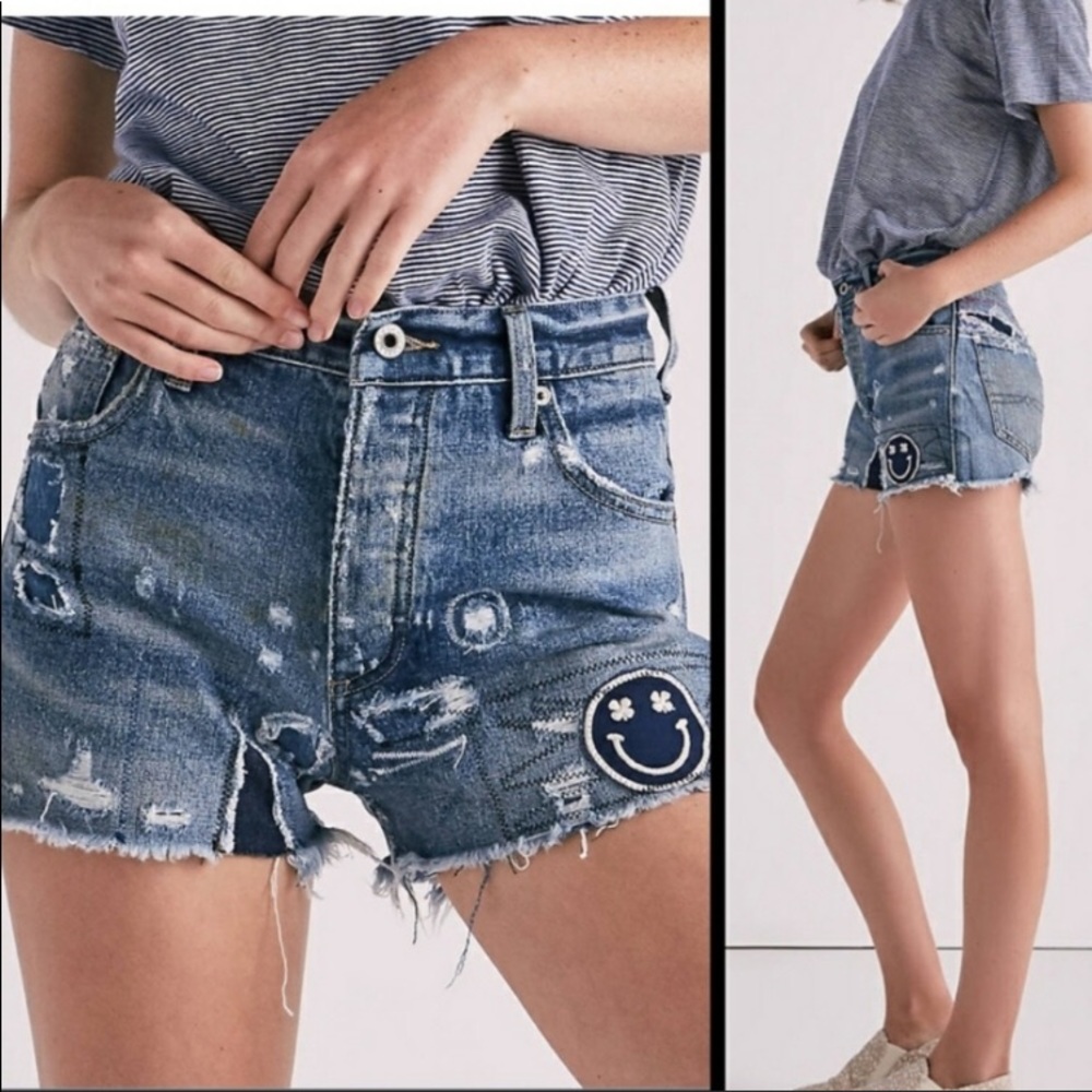 Lucky Brand High Rise Button Fly Distressed Shorts